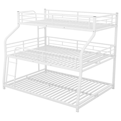Twin Xl/Full Xl/Queen Size Triple Bunk Bed, 3 Bunk Beds/Metal Triple Bunk Bed with Long, Short Ladder and Full-Length Guardrails, Triple Bunk Bed for Kids,Teens, Adults(White)