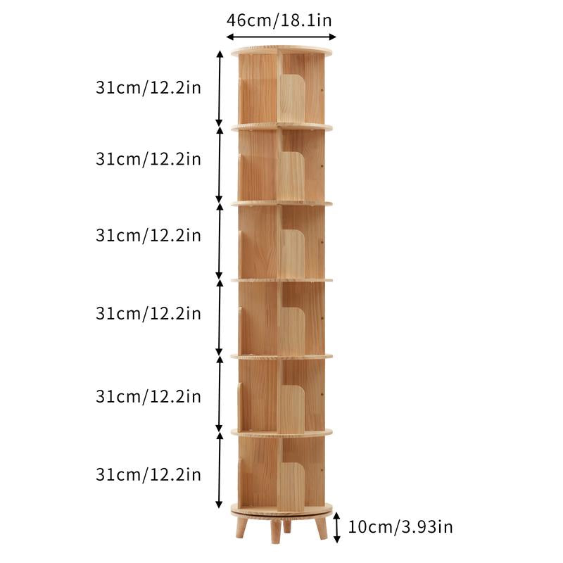 CNCEST Rotating Bookshelf Tower 360° Bookcase Figure Display Shelf Bedroom Storage Rack Classroom Organizer Smooth Wooden Birthday Gift Home Decor