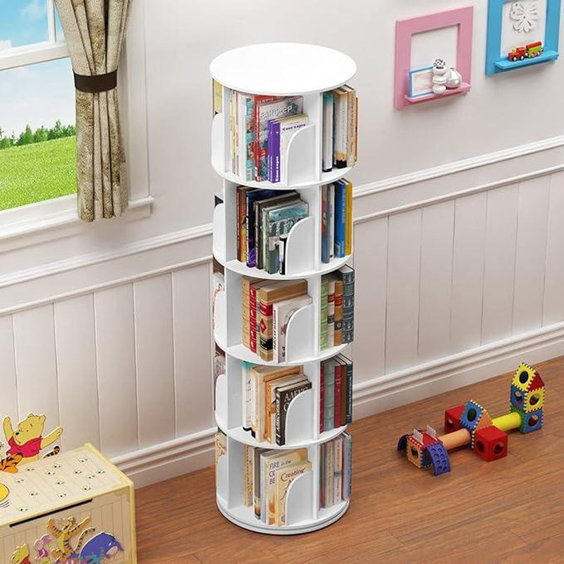 CNCEST Rotating Bookshelf Tower 360° Bookcase Figure Display Shelf Bedroom Storage Rack Classroom Organizer Smooth Wooden Birthday Gift Home Decor