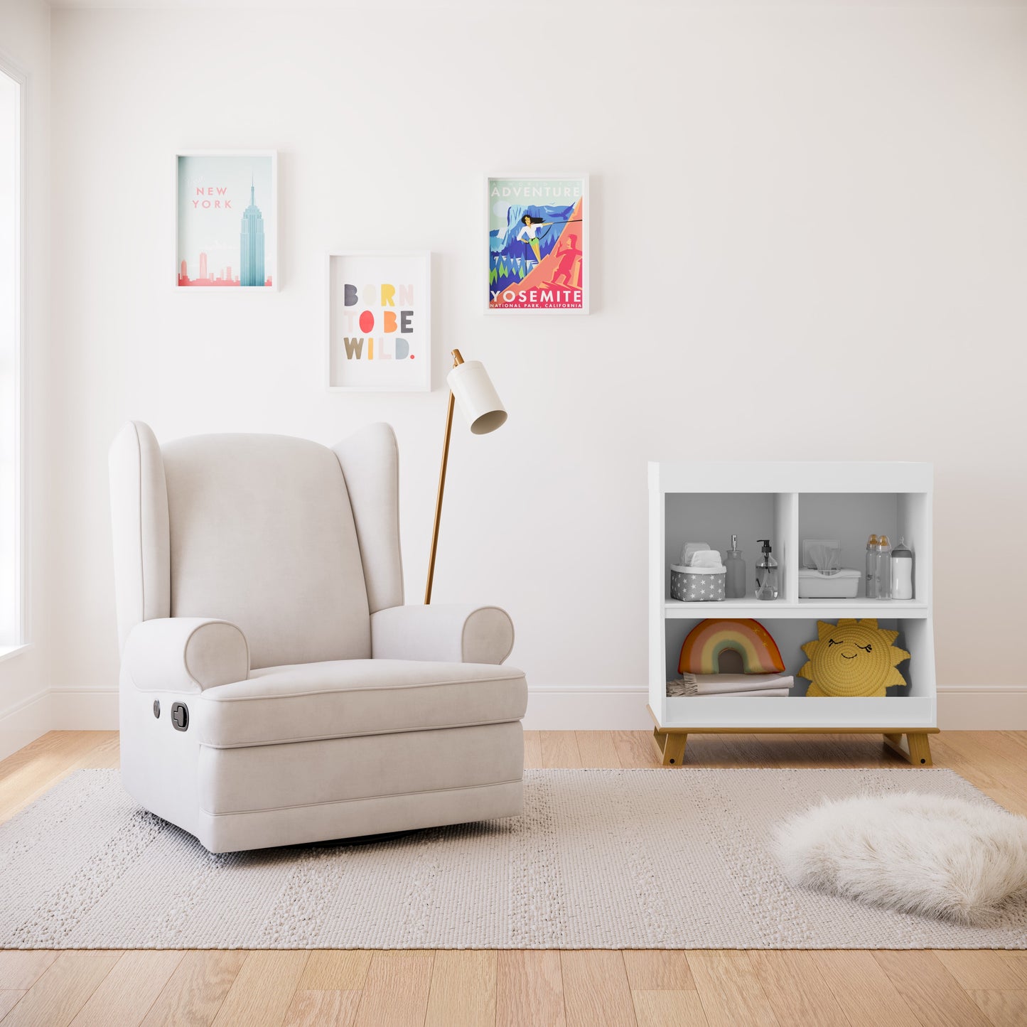 Serenity Wingback Infant Upholstered Recline Glider with USB, Ivory