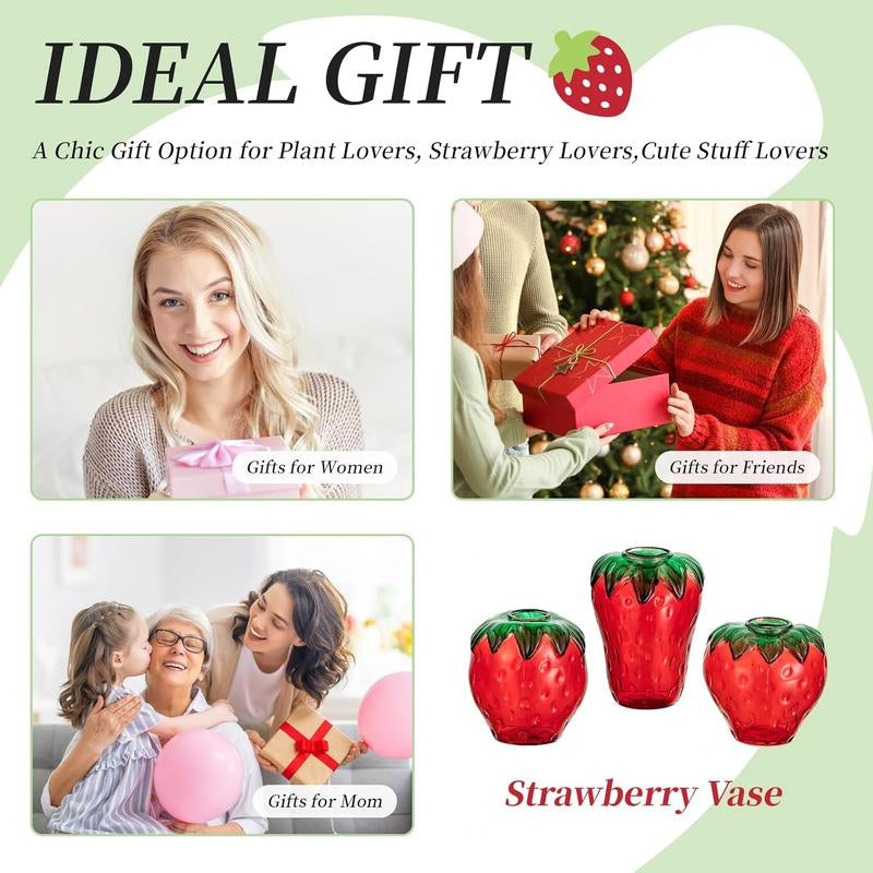Cute Strawberry Vase for Flowers: Unique Glass Strawberry Decor for Home Kitchen Bathroom Office, Plant Propagation, Housewarming Gift