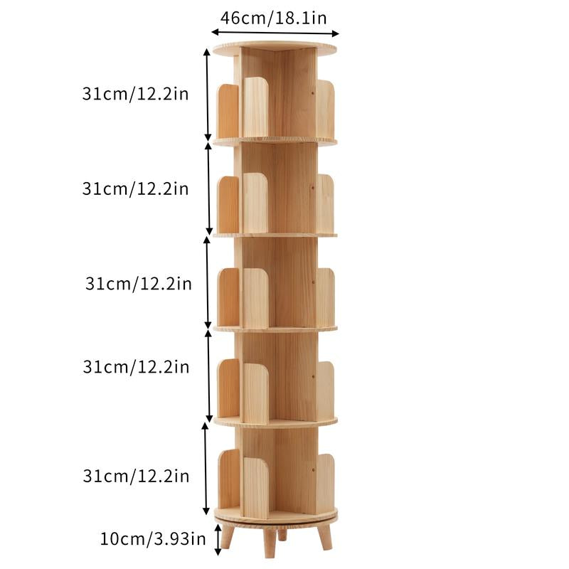 CNCEST Rotating Bookshelf Tower 360° Bookcase Figure Display Shelf Bedroom Storage Rack Classroom Organizer Smooth Wooden Birthday Gift Home Decor
