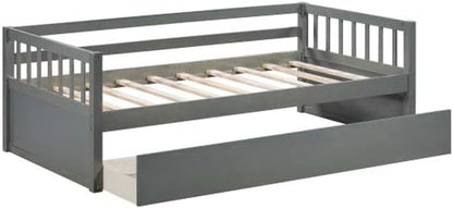 Twin Size Daybed with Inseparable 2 Drawers for Bedroom Wooden Daybed Frame with Storage Drawers Bedroom Furniture Gray 76"X 58.6"X 26.9"(Lxwxh)