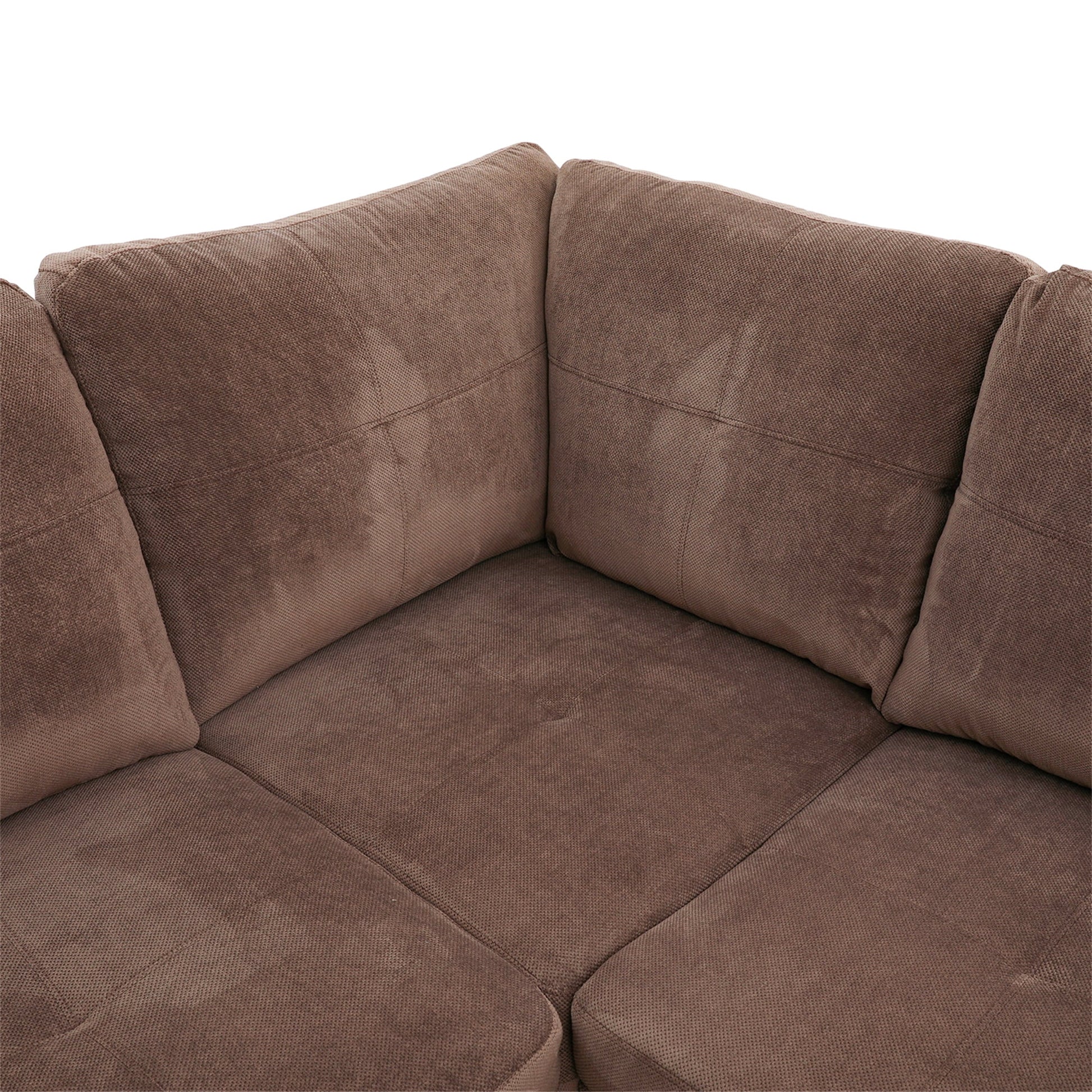 3 Piece L-Shape Sectional Sofa Couch W/ Storage Ottoman, 2 Pillows, Pineapple Velvet, Brown