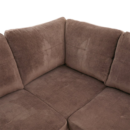 3 Piece L-Shape Sectional Sofa Couch W/ Storage Ottoman, 2 Pillows, Pineapple Velvet, Brown