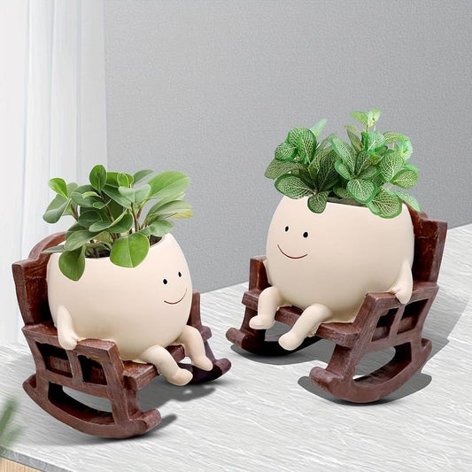 Cartoon Design Resin Vase (Without Plant), Cute Chair Design Vase with Drain Hole, Decorative Flower Pot for Home Office Desk, Home Decor, Ornaments, Modern