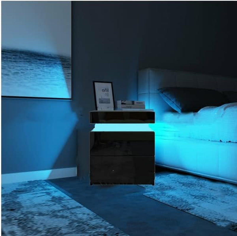 LED Nightstand Modern Black Nightstand Modern Multi-Colour LED Backlight Night Stand Bedroom Furniture Night Table Bedside Tables Side Table for Bedroom, Living Room