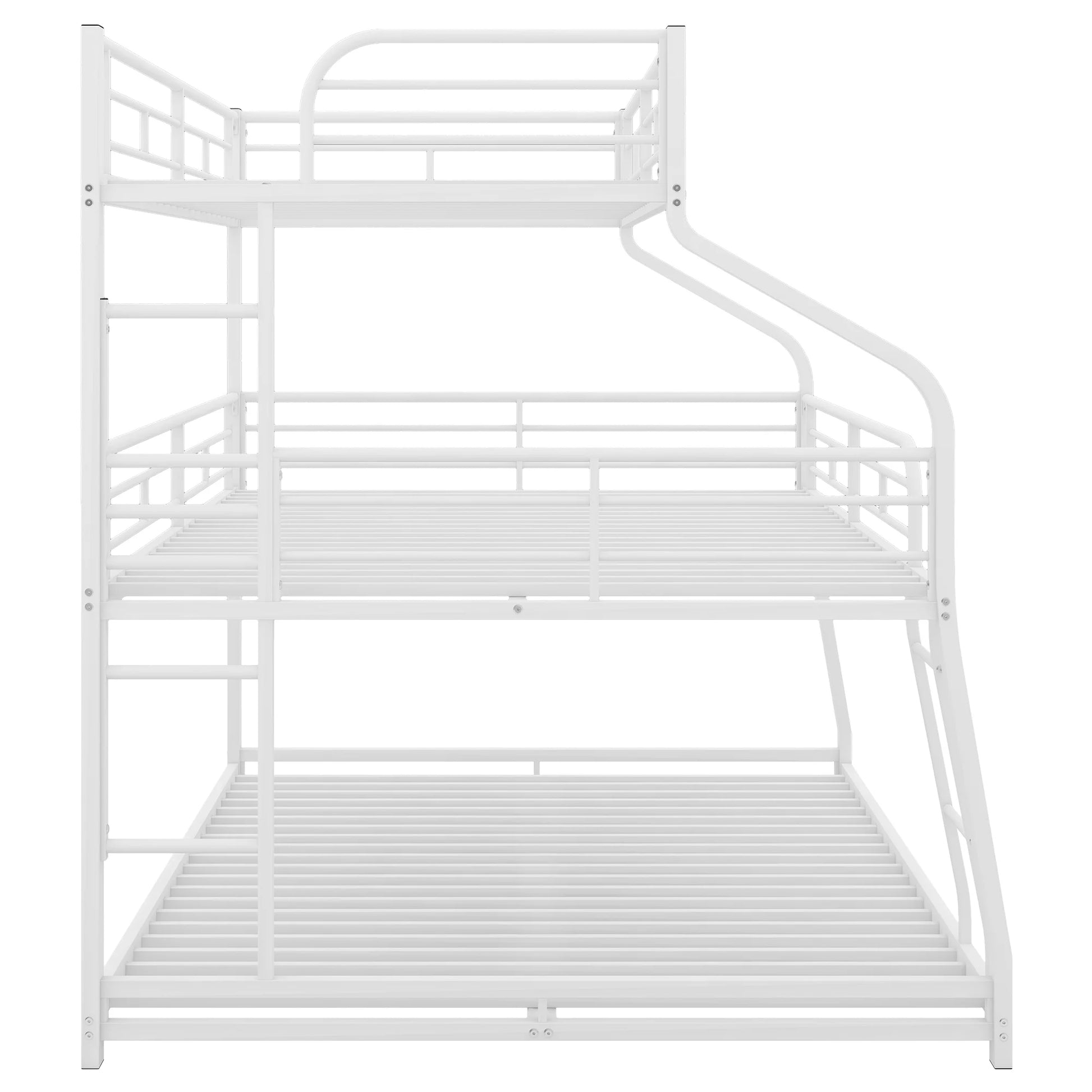 Twin Xl/Full Xl/Queen Size Triple Bunk Bed, 3 Bunk Beds/Metal Triple Bunk Bed with Long, Short Ladder and Full-Length Guardrails, Triple Bunk Bed for Kids,Teens, Adults(White)