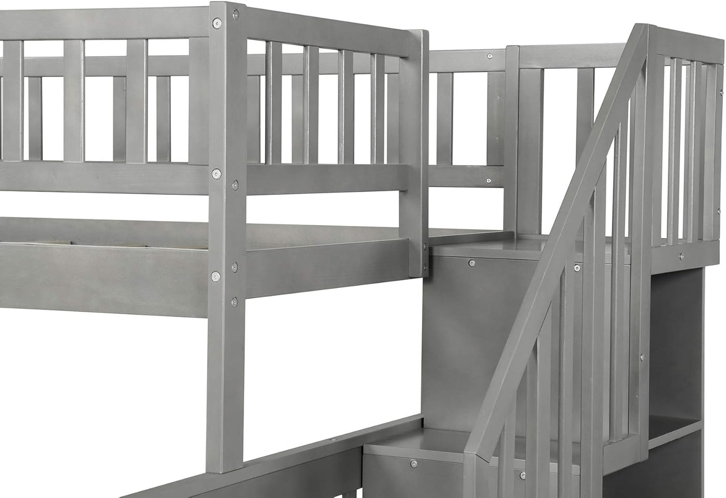 Twin over Full Bunk Bed with Trundle, Wood Bunk Bed Frame with Storage and Safety Rail, Bedroom Furniture, White