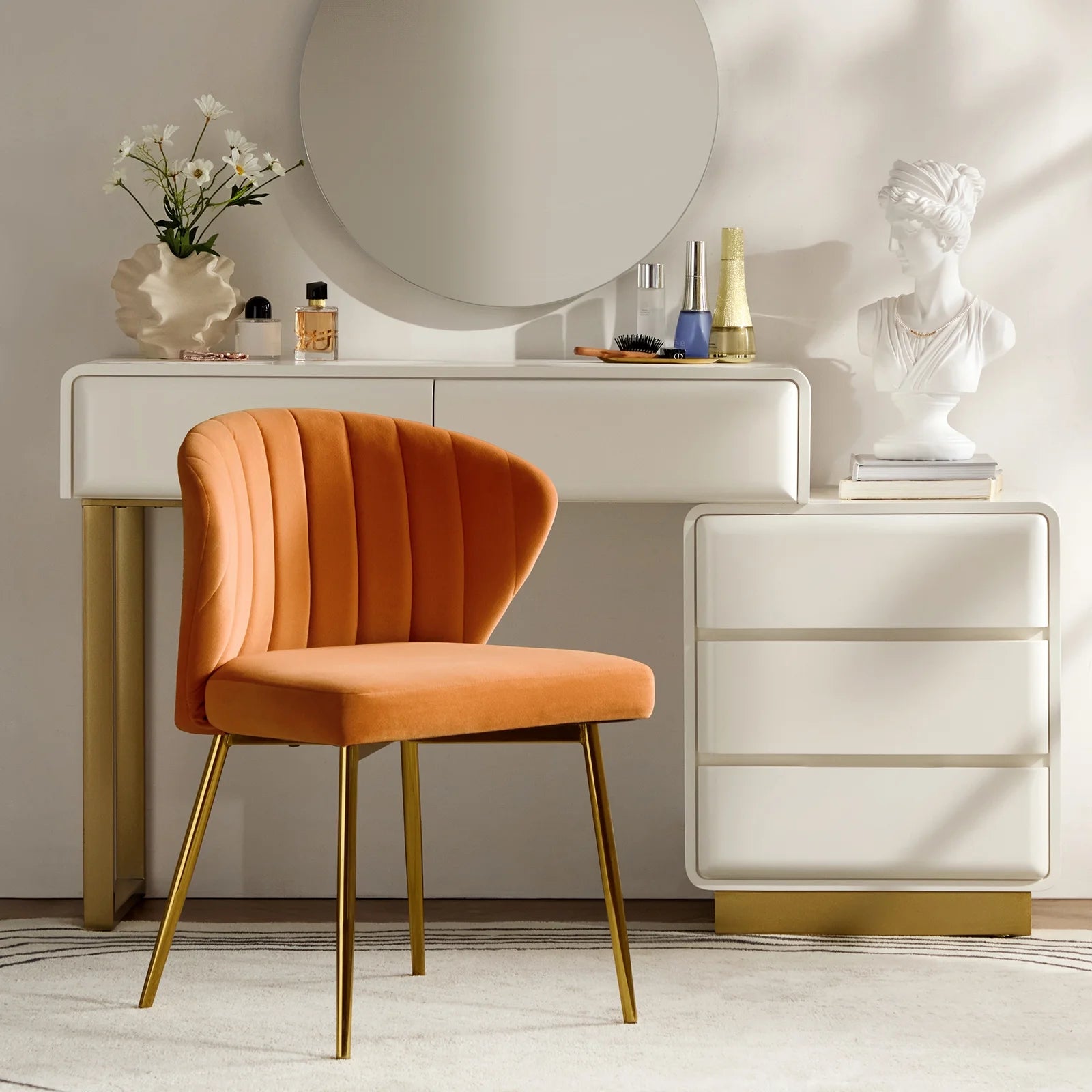 Modern Velvet Wingback Accent Chair Upholstered Vanity Chair Bedroom Living Room Orange