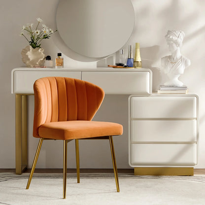 Modern Velvet Wingback Accent Chair Upholstered Vanity Chair Bedroom Living Room Orange