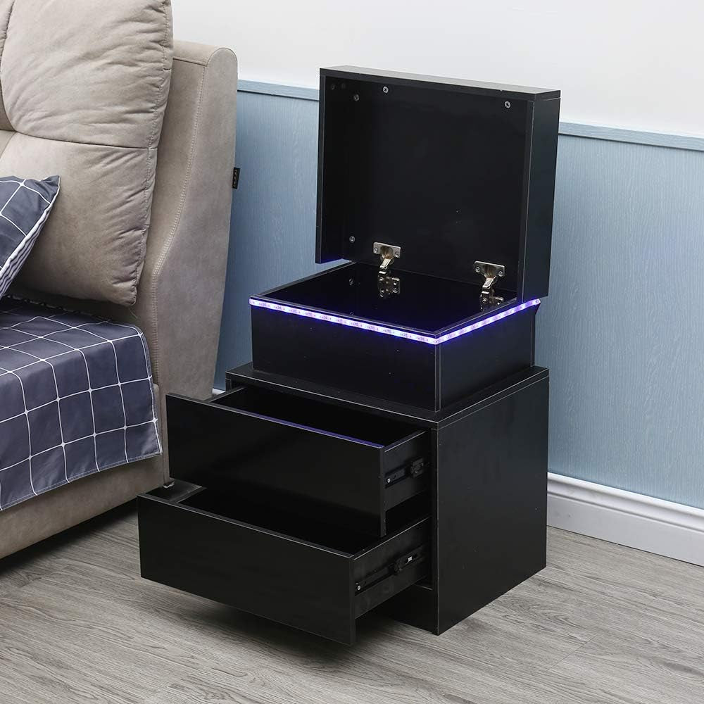 LED Nightstand Modern Black Nightstand Modern Multi-Colour LED Backlight Night Stand Bedroom Furniture Night Table Bedside Tables Side Table for Bedroom, Living Room