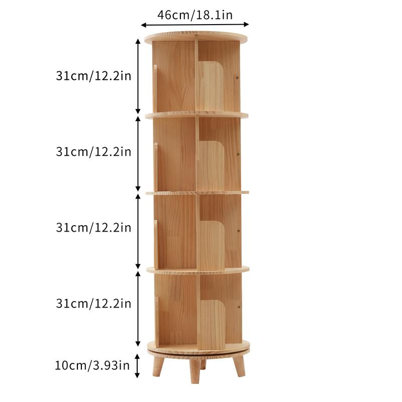 CNCEST Rotating Bookshelf Tower 360° Bookcase Figure Display Shelf Bedroom Storage Rack Classroom Organizer Smooth Wooden Birthday Gift Home Decor