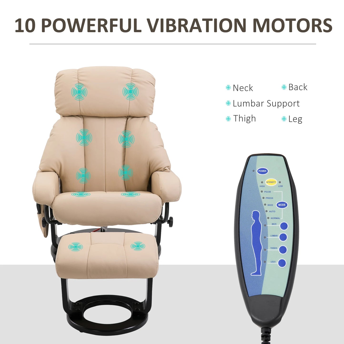 Massage PU Leather Lounge Living Room Recliner Chair W/ Remote, Footrest, Beige