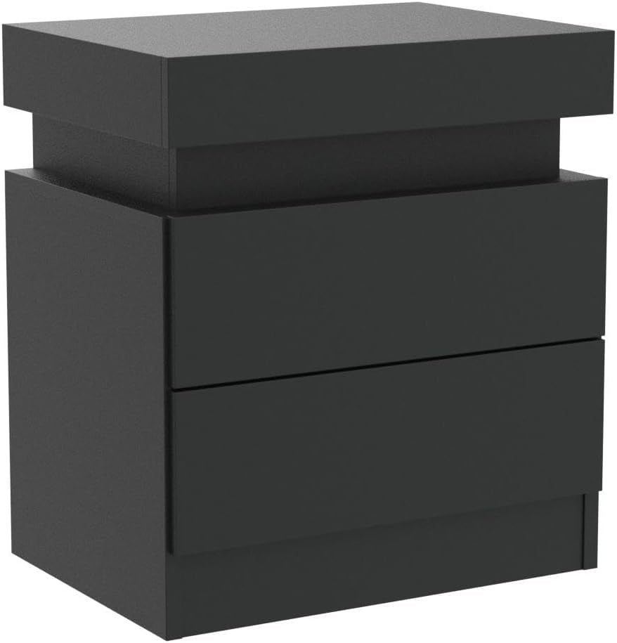 LED Nightstand Modern Black Nightstand Modern Multi-Colour LED Backlight Night Stand Bedroom Furniture Night Table Bedside Tables Side Table for Bedroom, Living Room