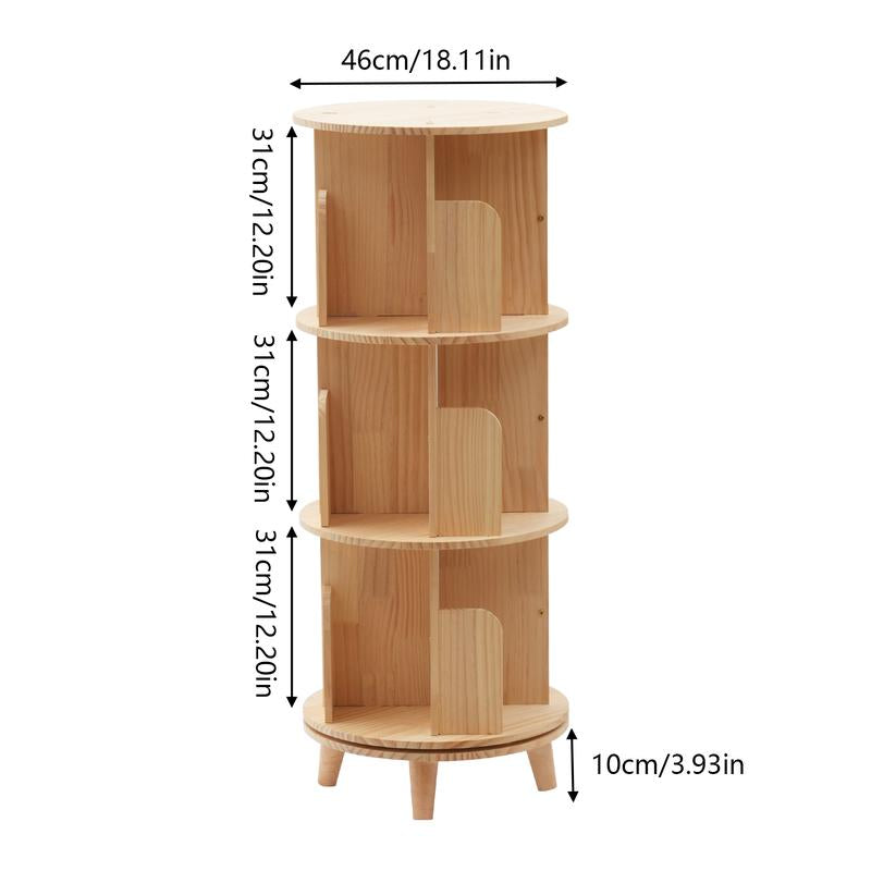 CNCEST Rotating Bookshelf Tower 360° Bookcase Figure Display Shelf Bedroom Storage Rack Classroom Organizer Smooth Wooden Birthday Gift Home Decor