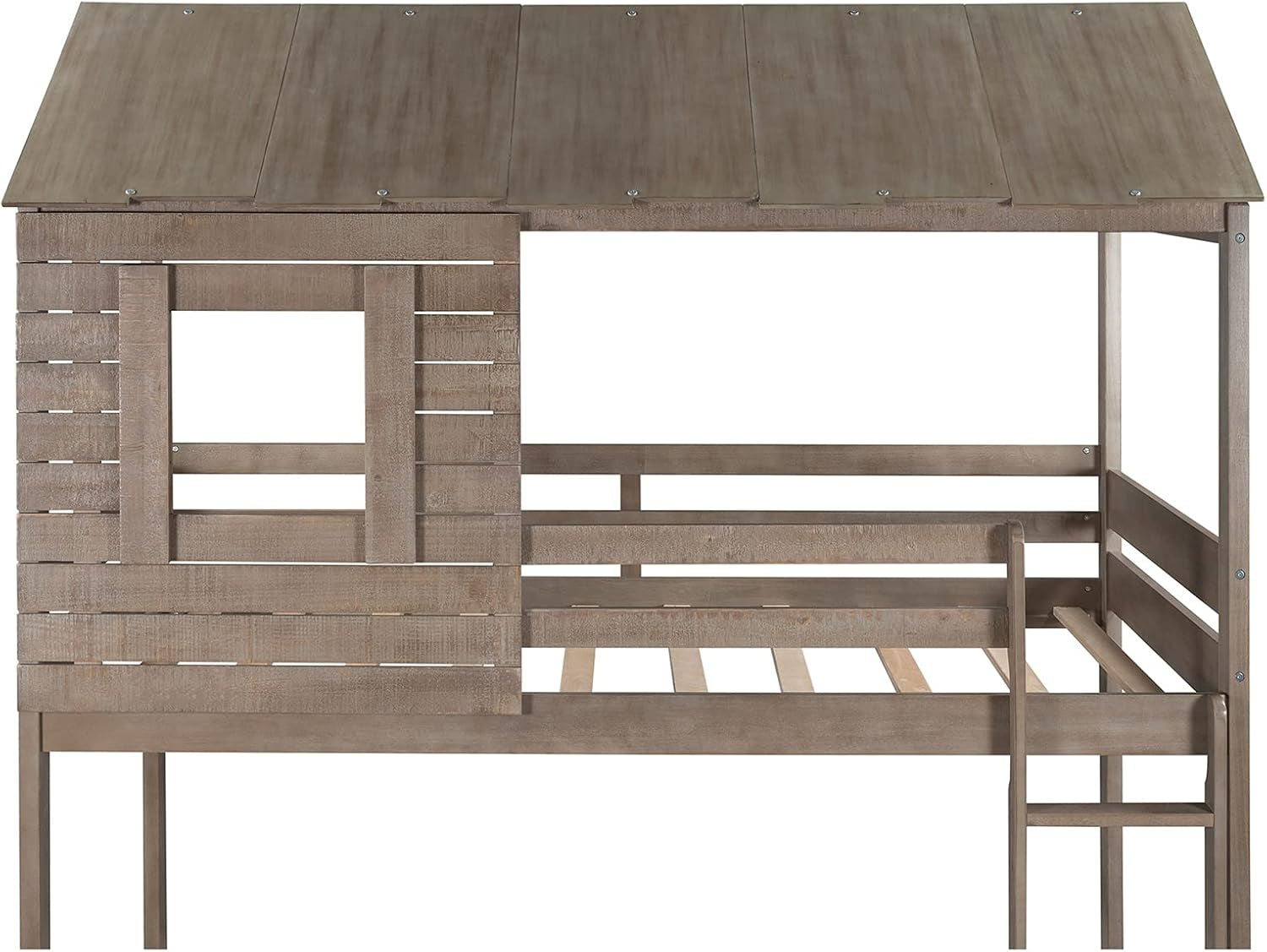 House Bunk Beds, Twin over Twin Bunk Bed Frame Low Bunk Bed for Kids Toddlers Boys Girls, Antique Gray