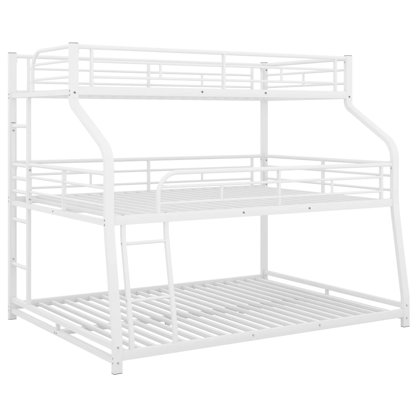 Twin Xl/Full Xl/Queen Size Triple Bunk Bed, 3 Bunk Beds/Metal Triple Bunk Bed with Long, Short Ladder and Full-Length Guardrails, Triple Bunk Bed for Kids,Teens, Adults(White)