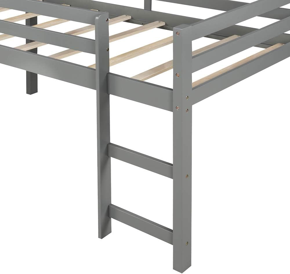 Loft Bed with Slide, Multifunctional Design Twin Wood Bed Frame (Gray)