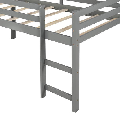 Loft Bed with Slide, Multifunctional Design Twin Wood Bed Frame (Gray)