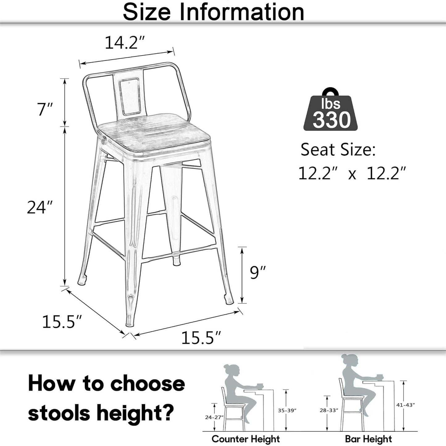 Metal Bar Stools Set of 4 Barstools Counter Height Bar Stools with Back Industrial Bar Stool Indoor Counter Stool Kitchen Island Stools Modern Bar Chair with Wood Top 24 Inch Silver