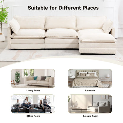 Sectional Sofa with Ottoman, Small L Shaped Free Combination Corduroy Couch Furniture Sets for Living Room, Beige
