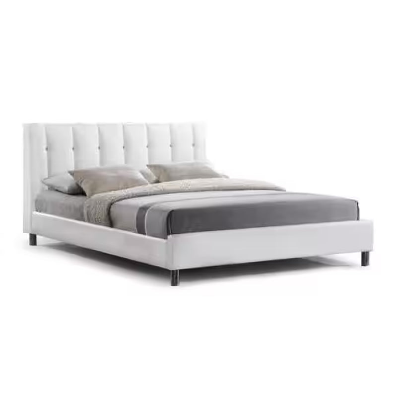 Vino Transitional White Faux Leather Upholstered Queen Size Bed