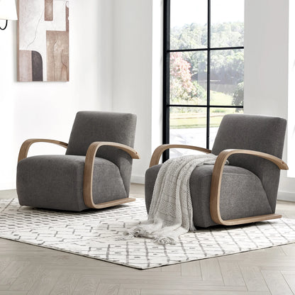 Swivel Accent Chair with U-Shaped Wood Arm for Living Room Beedroom, Fossil Gray Faux Leather&Gray Wood