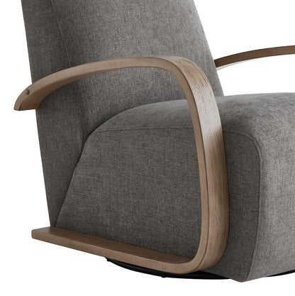 Swivel Accent Chair with U-Shaped Wood Arm for Living Room Beedroom, Fossil Gray Faux Leather&Gray Wood