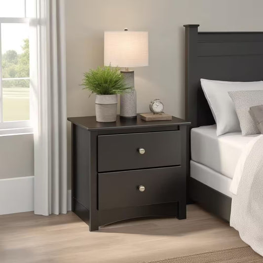 Sonoma Black Traditional Nightstand with Two Drawers, 23.25 Inches Wide, Ideal for Bedroom Use