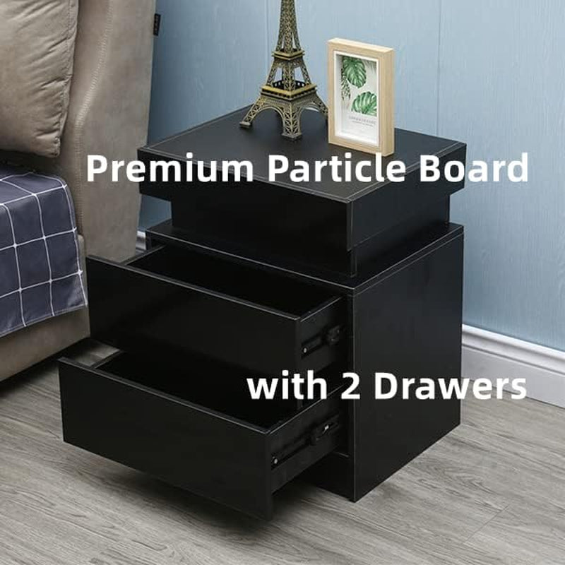 LED Nightstand Modern Black Nightstand Modern Multi-Colour LED Backlight Night Stand Bedroom Furniture Night Table Bedside Tables Side Table for Bedroom, Living Room