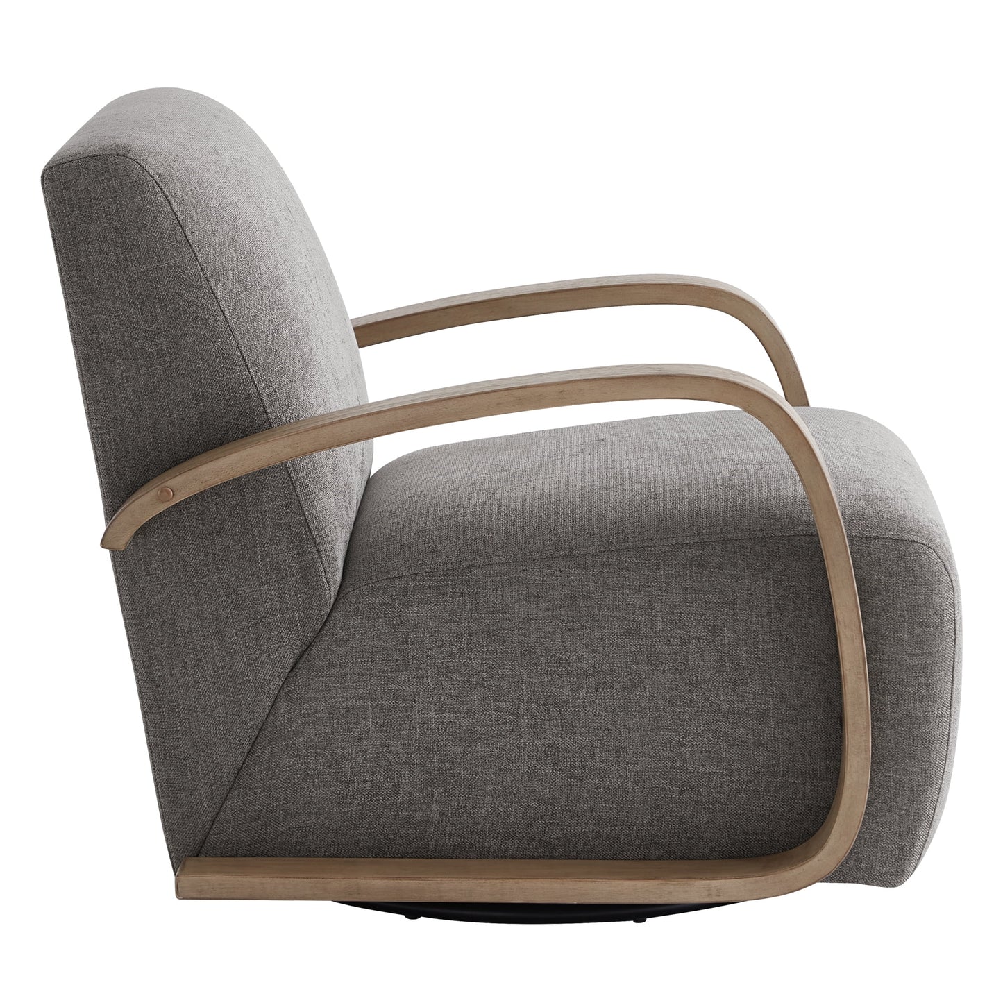 Swivel Accent Chair with U-Shaped Wood Arm for Living Room Beedroom, Fossil Gray Faux Leather&Gray Wood
