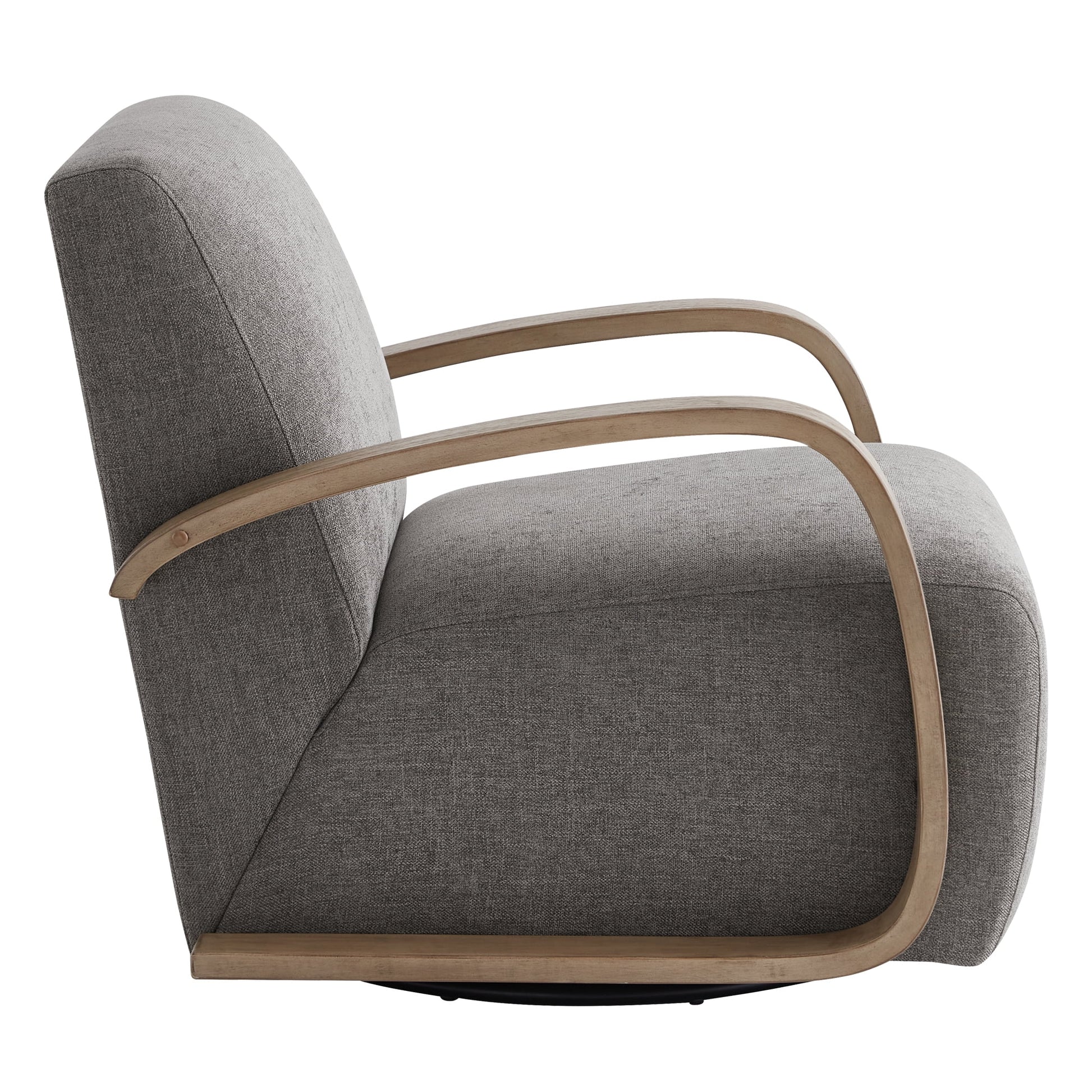 Swivel Accent Chair with U-Shaped Wood Arm for Living Room Beedroom, Fossil Gray Faux Leather&Gray Wood