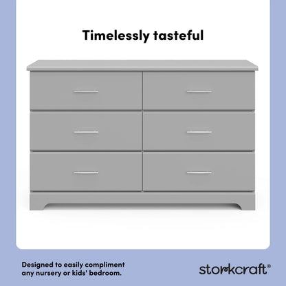 Brookside 6 Drawer Nursery Double Dresser, Pebble Gray
