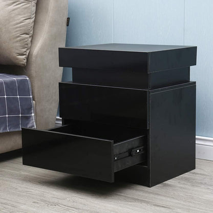 LED Nightstand Modern Black Nightstand Modern Multi-Colour LED Backlight Night Stand Bedroom Furniture Night Table Bedside Tables Side Table for Bedroom, Living Room