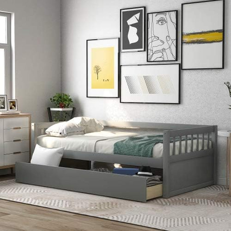 Twin Size Daybed with Inseparable 2 Drawers for Bedroom Wooden Daybed Frame with Storage Drawers Bedroom Furniture Gray 76"X 58.6"X 26.9"(Lxwxh)