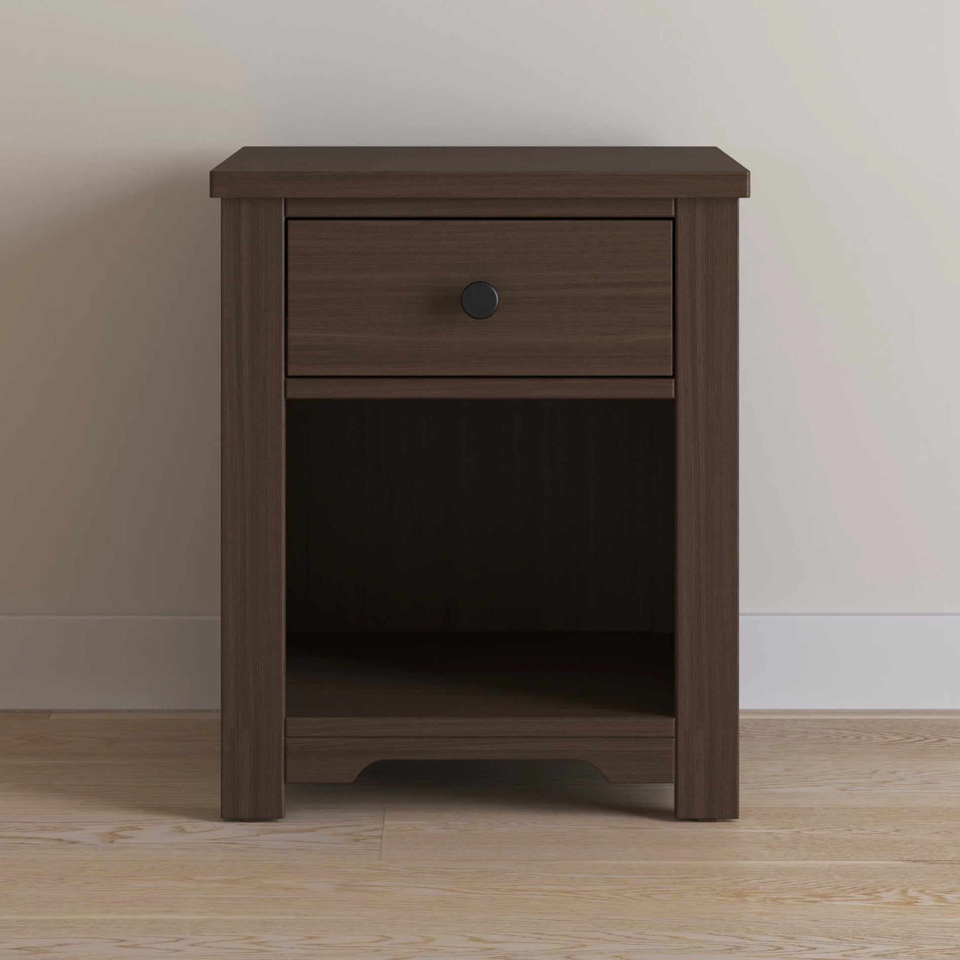 Woodland Toddler Bed and Nightstand Bedroom Set, Low to Ground Design, Brushed Truffle, 2-Piece