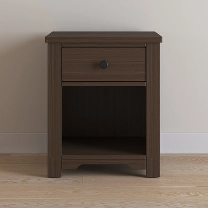 Woodland Toddler Bed and Nightstand Bedroom Set, Low to Ground Design, Brushed Truffle, 2-Piece