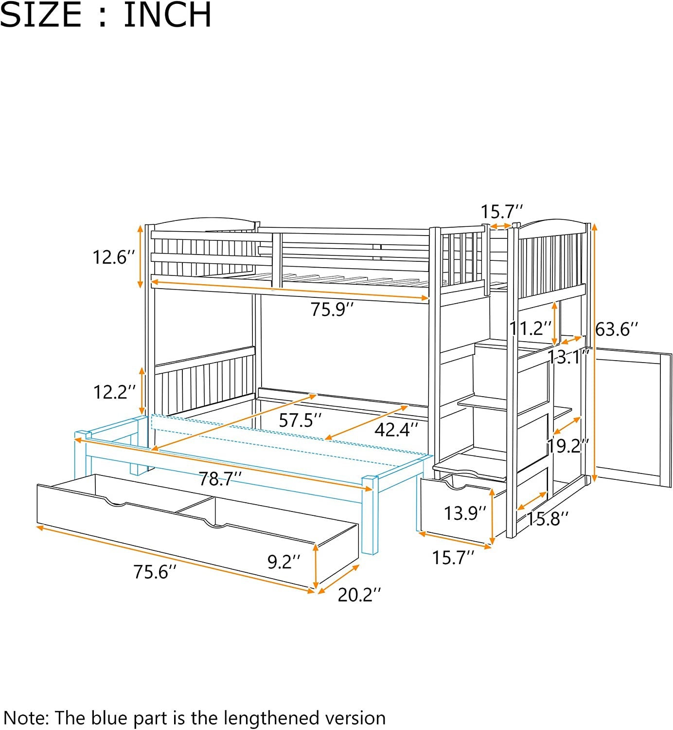 Wood Bunk Beds with Staircase and Drawers, Twin over Twin/Full Bunk Bed with Storage Cabinet Convertible Bunk Bed for Kids