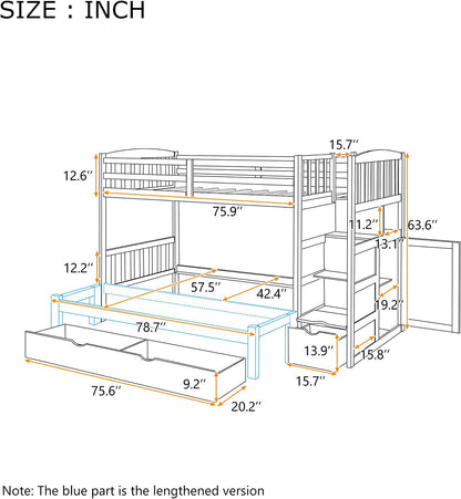 Wood Bunk Beds with Staircase and Drawers, Twin over Twin/Full Bunk Bed with Storage Cabinet Convertible Bunk Bed for Kids