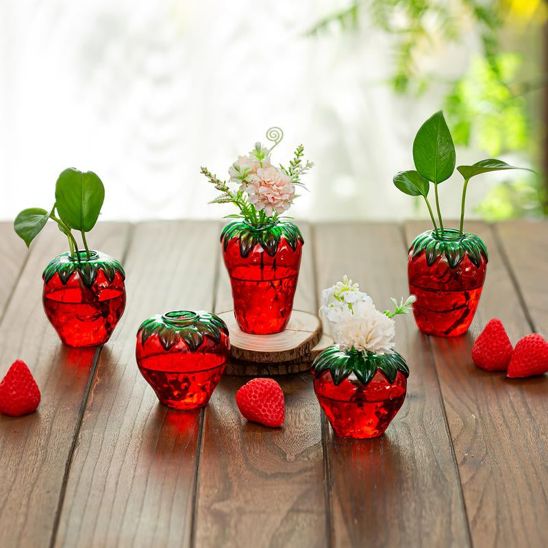Cute Strawberry Vase for Flowers: Unique Glass Strawberry Decor for Home Kitchen Bathroom Office, Plant Propagation, Housewarming Gift