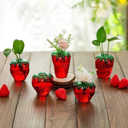 Cute Strawberry Vase for Flowers: Unique Glass Strawberry Decor for Home Kitchen Bathroom Office, Plant Propagation, Housewarming Gift