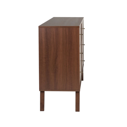 Milo Mid-Century 6 Drawer Wooden Dresser, 16.75" X 52.5" X 33", Cherry