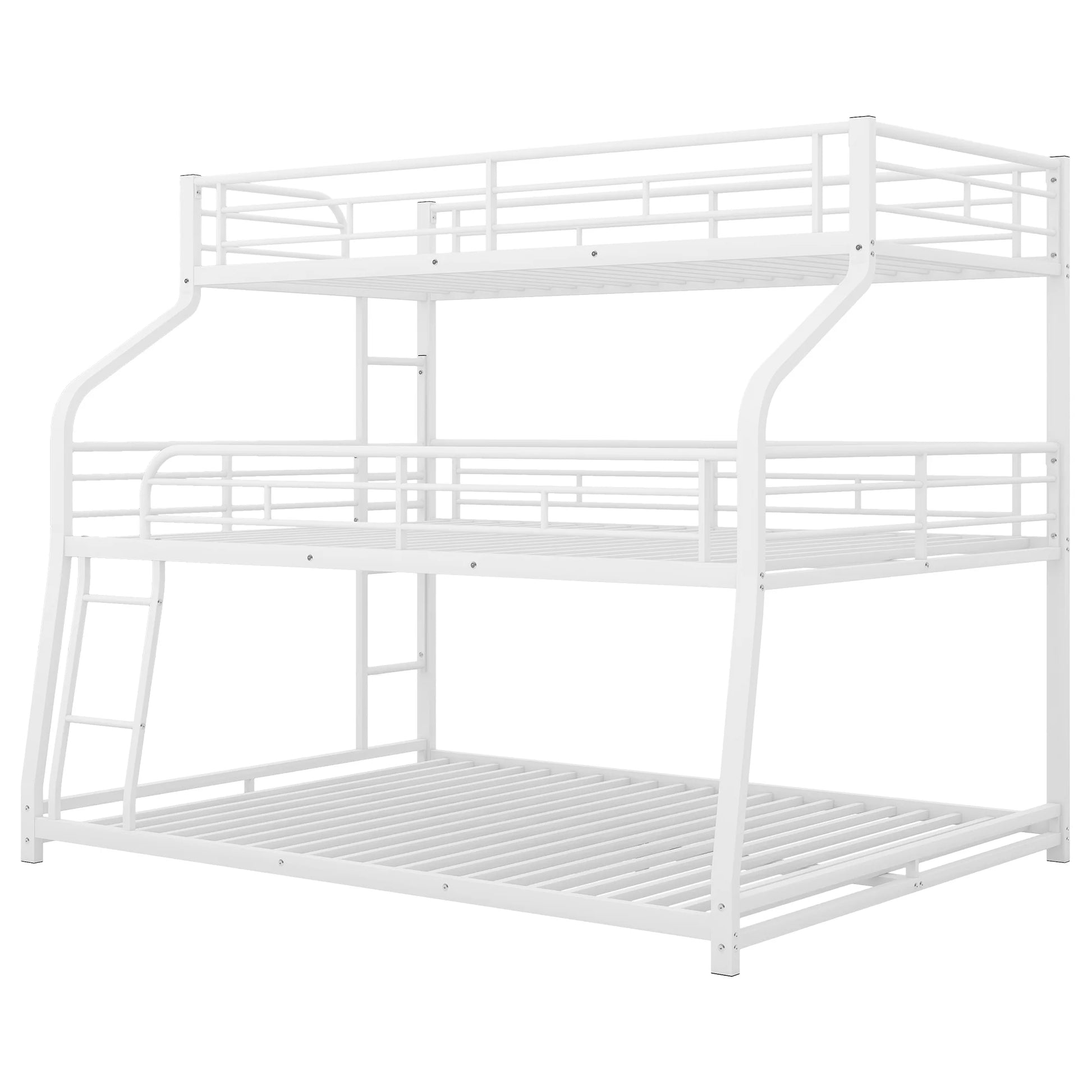 Twin Xl/Full Xl/Queen Size Triple Bunk Bed, 3 Bunk Beds/Metal Triple Bunk Bed with Long, Short Ladder and Full-Length Guardrails, Triple Bunk Bed for Kids,Teens, Adults(White)