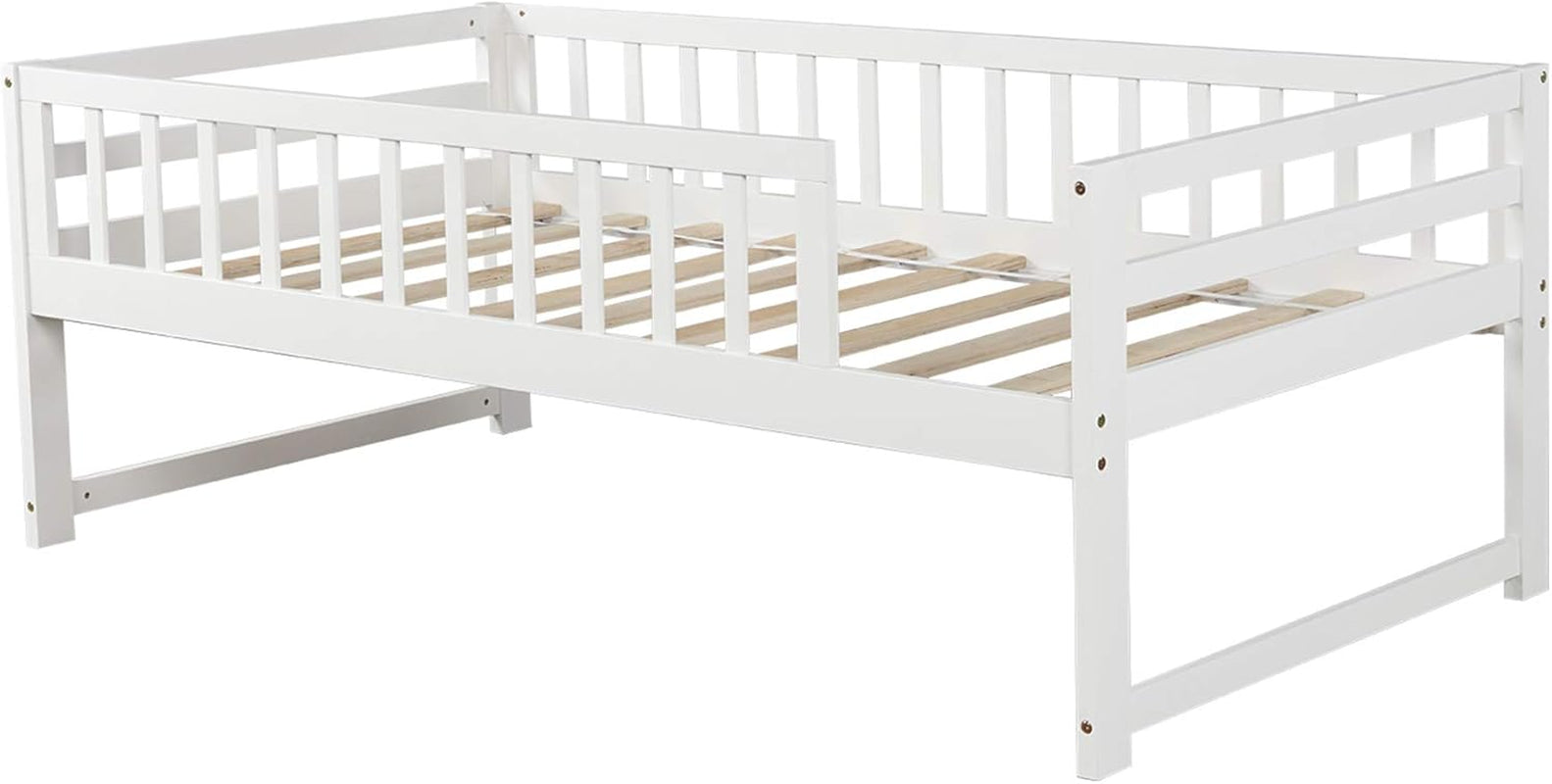 Twin over Twin Bunk Bed, Hinipa Space Saving Design Bedroom Furniture Wood Bunk Beds with Trundle, Ladder and Safety Rail (White)