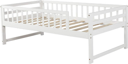 Twin over Twin Bunk Bed, Hinipa Space Saving Design Bedroom Furniture Wood Bunk Beds with Trundle, Ladder and Safety Rail (White)