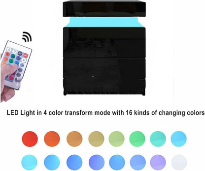 LED Nightstand Modern Black Nightstand Modern Multi-Colour LED Backlight Night Stand Bedroom Furniture Night Table Bedside Tables Side Table for Bedroom, Living Room