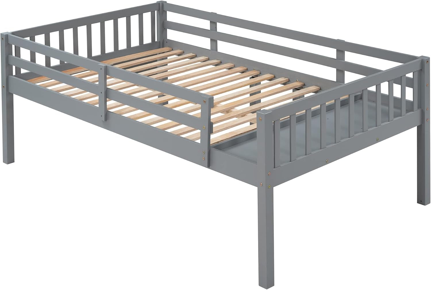 Full over Twin & Twin Bunk Beds, Wooden Triple Bunk Bed Frame with 3 Storage Drawers and Guardrails for Kids, Teens, Bedroom Furniture Bed, Grey