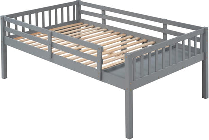 Full over Twin & Twin Bunk Beds, Wooden Triple Bunk Bed Frame with 3 Storage Drawers and Guardrails for Kids, Teens, Bedroom Furniture Bed, Grey