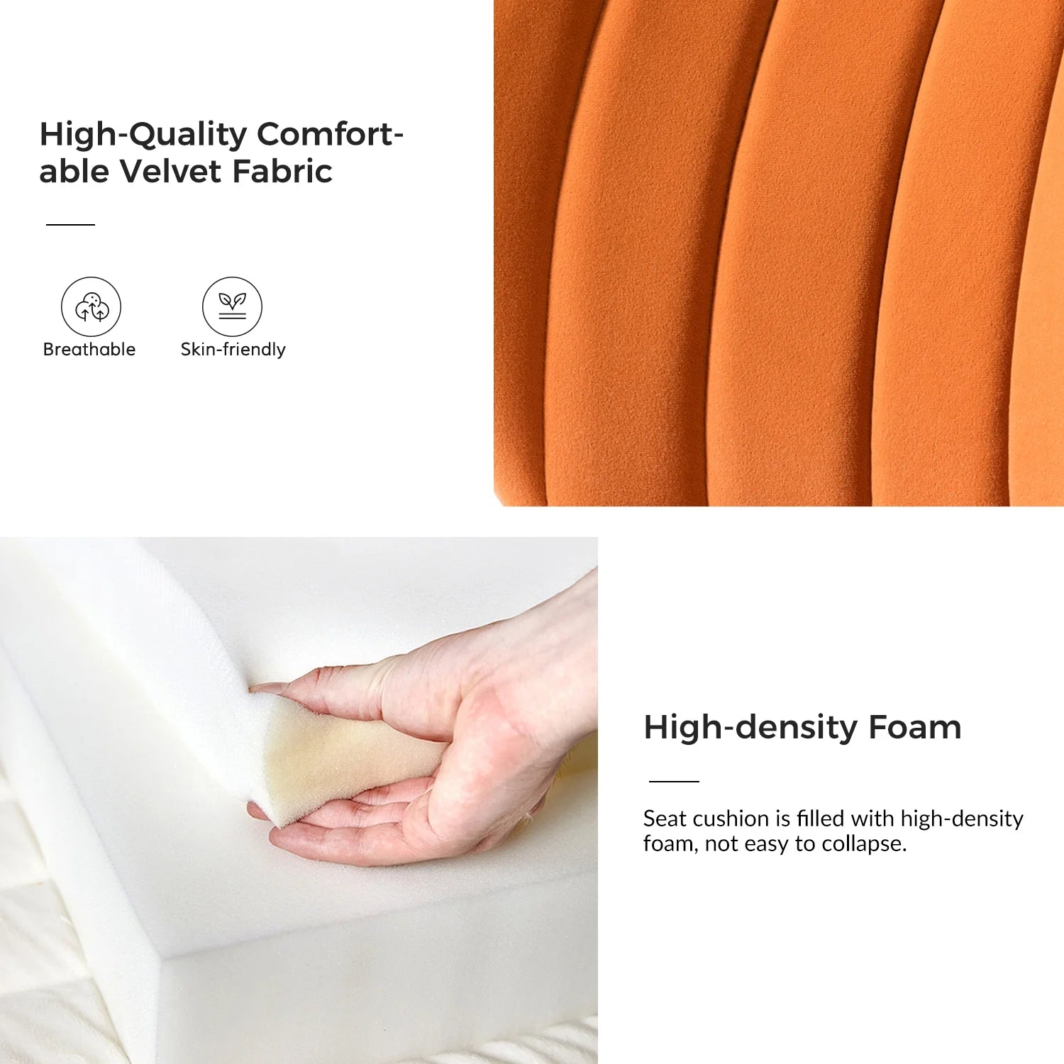 Modern Velvet Wingback Accent Chair Upholstered Vanity Chair Bedroom Living Room Orange